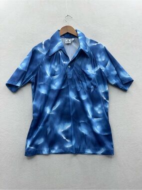 VTG Spire California Men’s Large Stretch Polyester Blue Pattern Shirt Disco